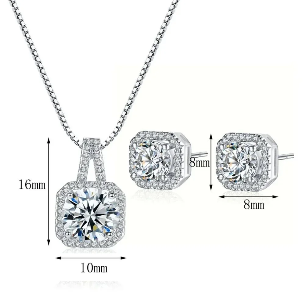 Elegant Stud Drop Ensemble 925 Sterling Silver Necklace And Earrings - Picture 6 of 6